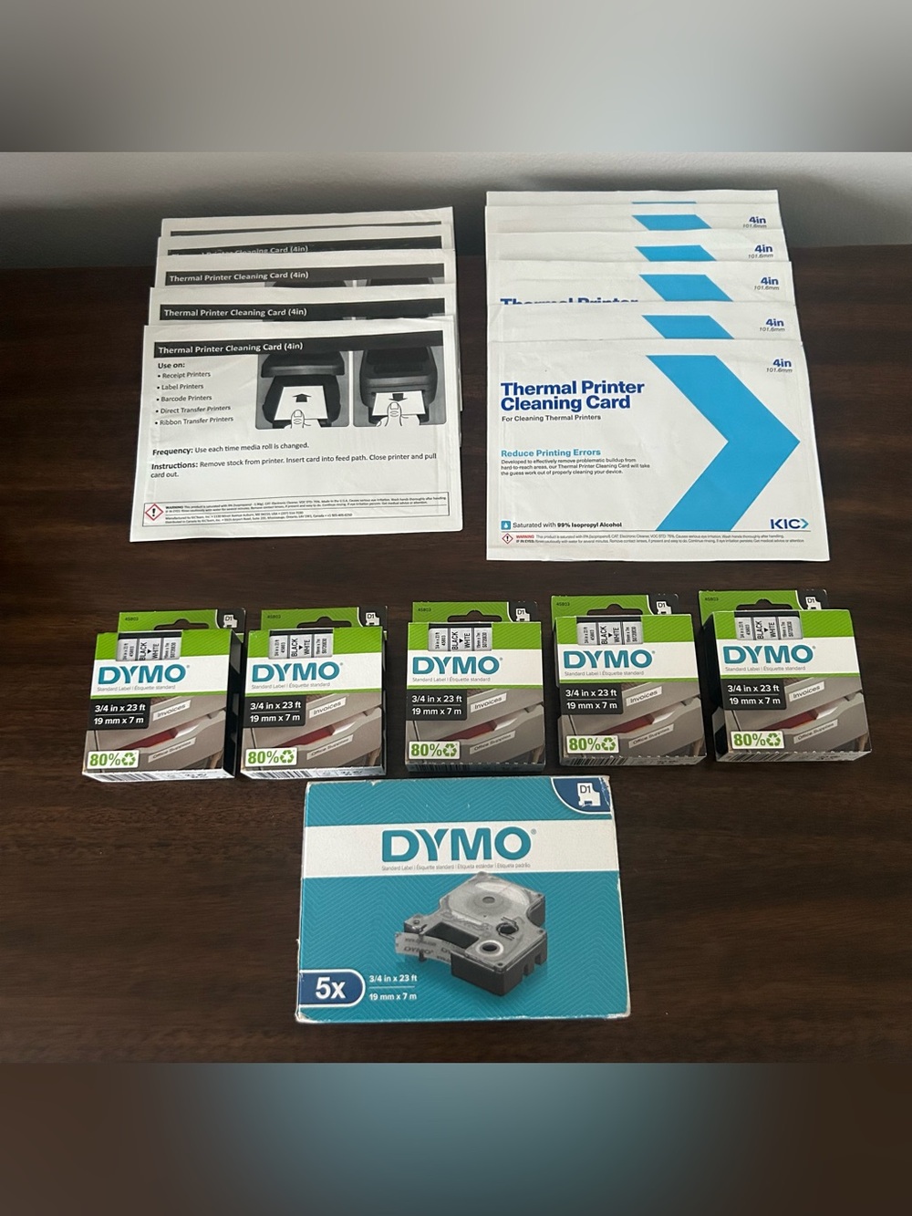 NEW Dymo Standard Label 5 Pack 3/4 in 23 ft Black Thermal Printer Cleaning Cards